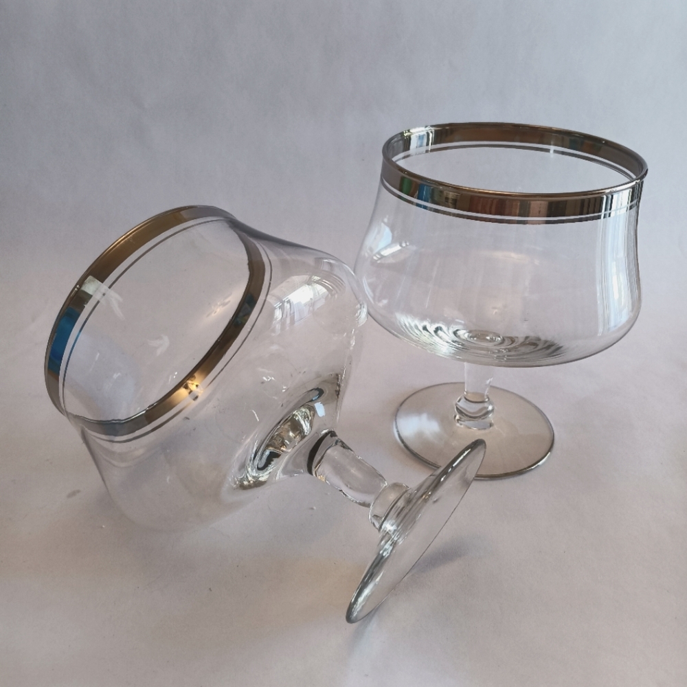 RareVintage Cocktail Glasses with Silver Band Retro Set of 2 + 1